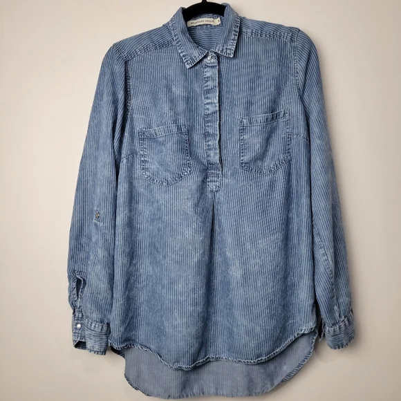 STANDARD GRACE WOMEN'S 3/4 SNAP UP LONG SLEEVE CHAMBRAY STONE WASH TOP SIZE M - Picture 6 of 11
